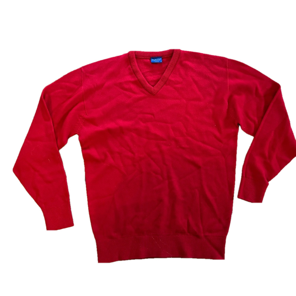 Slaith V Neck Sweater Mens Size Medium Red Merino Lambswool Nylon Blend England